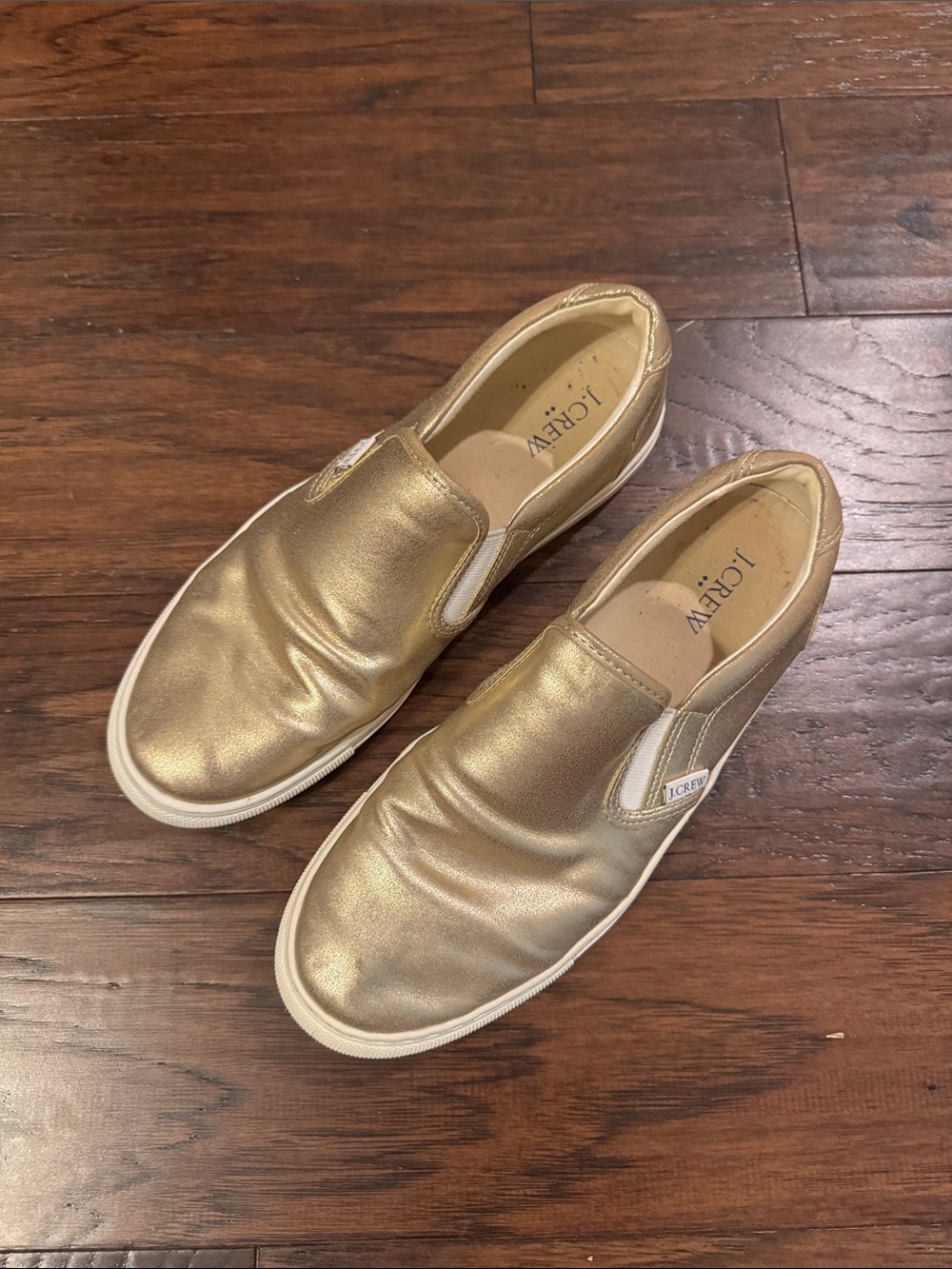 J. Crew Metallic Gold Slip-On Sneakers with White Sole
